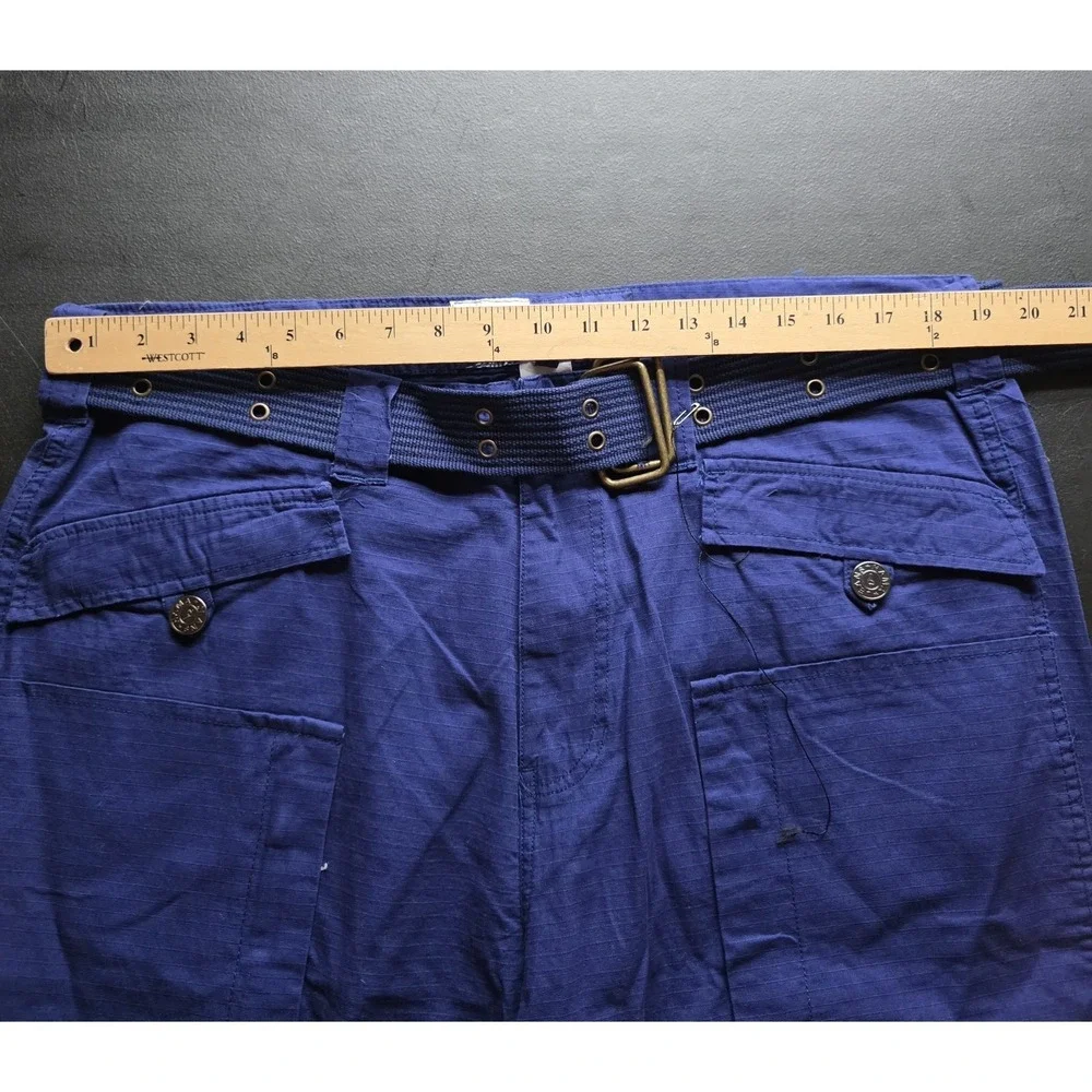Vintage Hama Cargo Shorts Skater Baggy Combat Navy Blue Belted 36/17 NEW NWOT